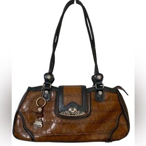 M.C.  Purse Silver Decor Double Shoulder Bag Brown Leather